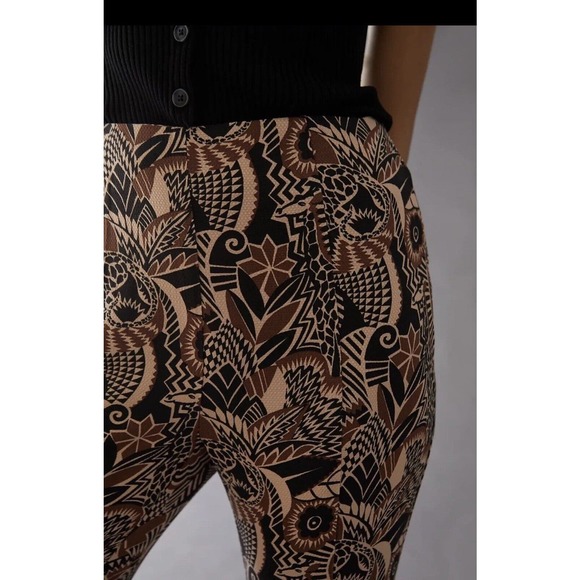 ANTHROPOLOGIE DRAPEY WIDE FLARE MOD TROPICAL PRINT WOVEN PANTS BROWN 8 Lainey - Picture 2 of 9